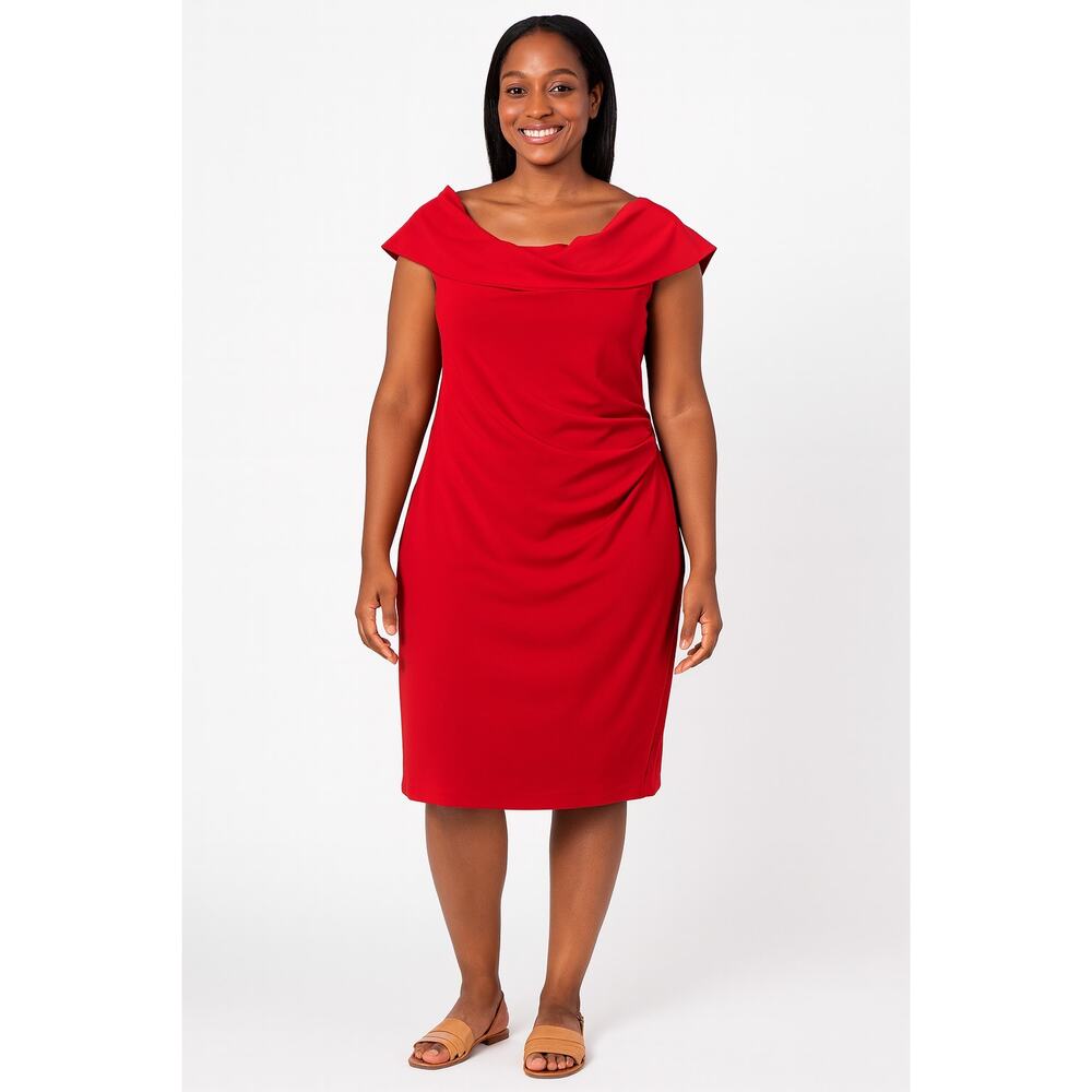 Marina Women’s Red Off-Shoulder Ruched Cocktail Dress Size 16 Elegant Party Wear